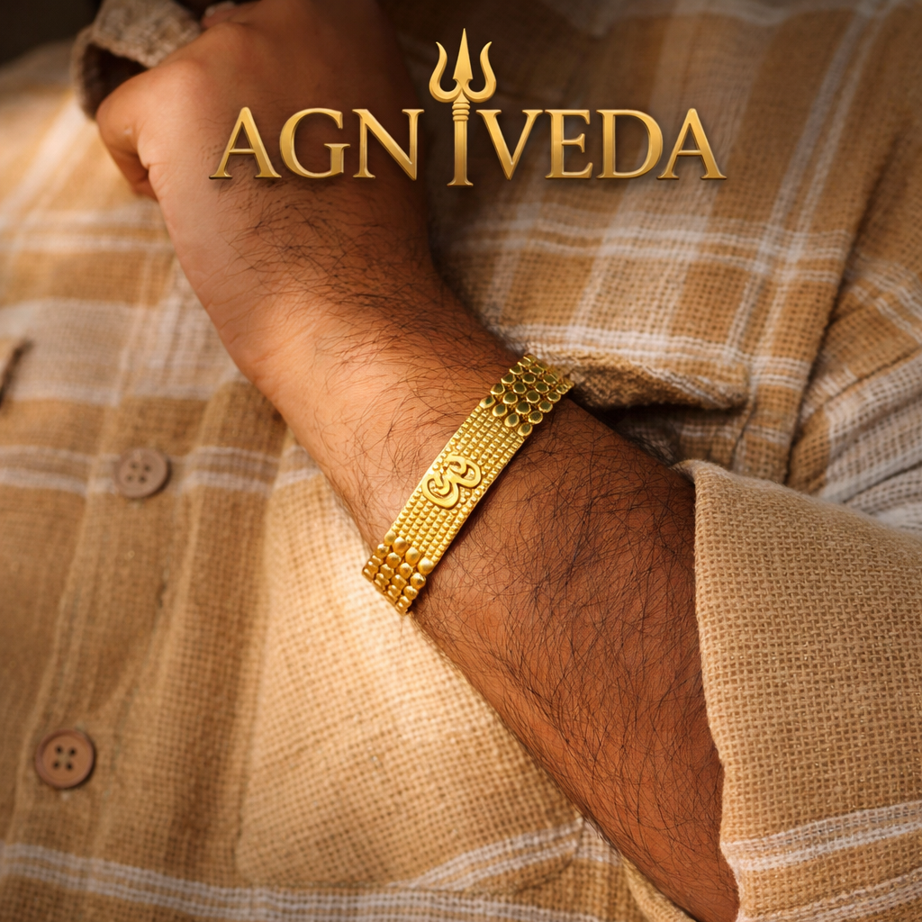 AGNIVEDA GOLD PLATED OM GRID BRACELET
