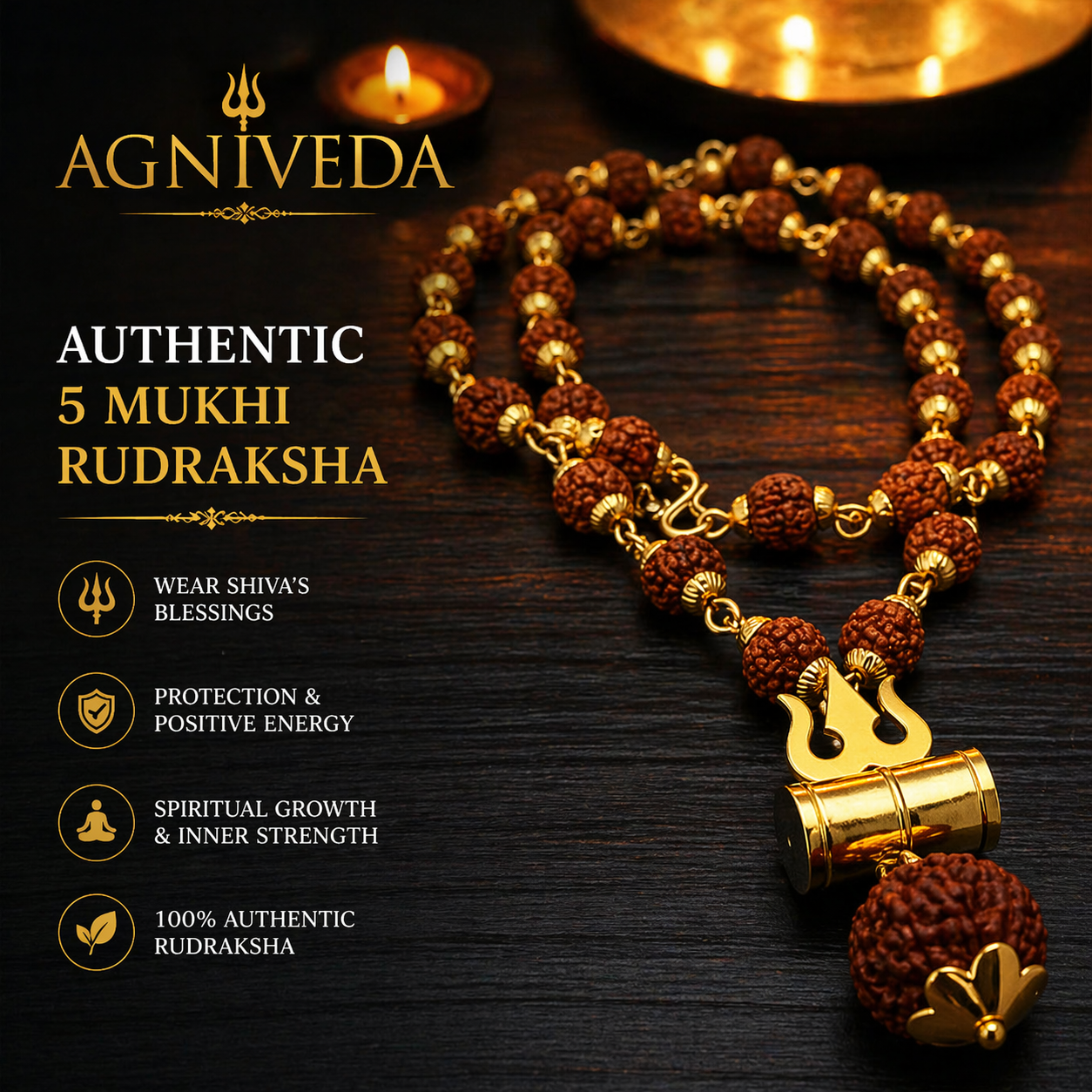 Agniveda™ Rudraksha Trishool Necklace