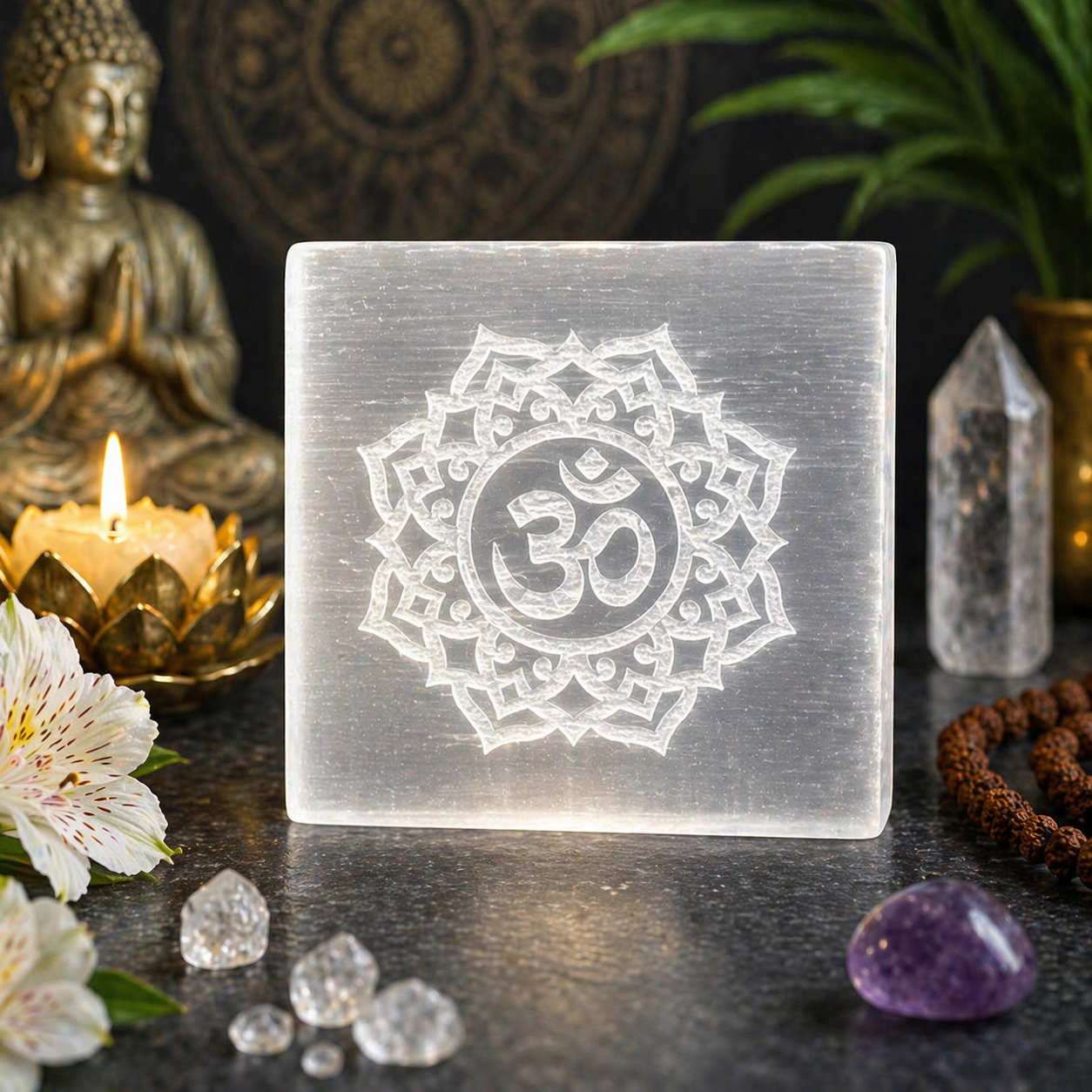 Agniveda Sacred Om Selenite Charging Plate