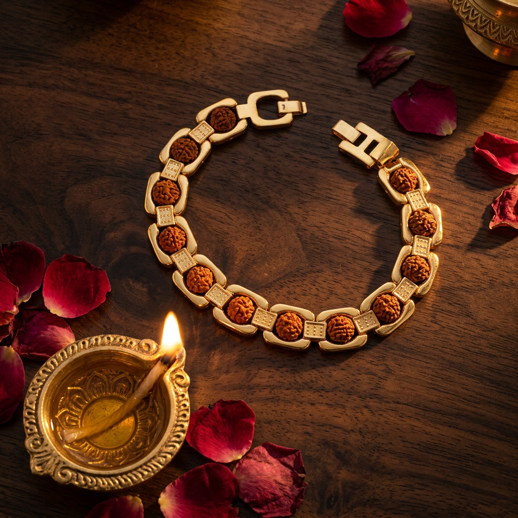 Agniveda Gold Plated Essential Rudraksha Bracelet