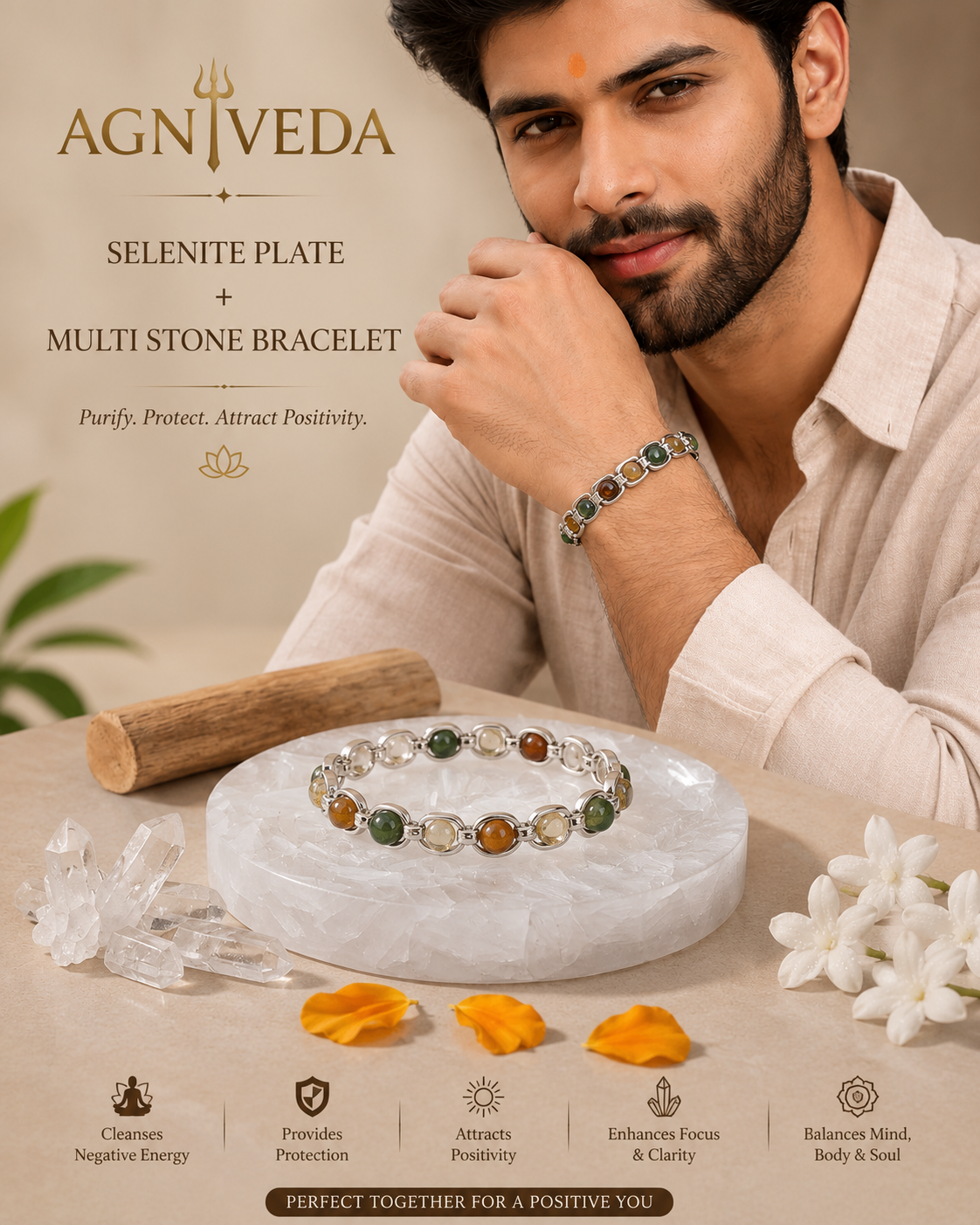 AGNIVEDA™ Dhan Yog Bracelet With Selenite Charging plate free
