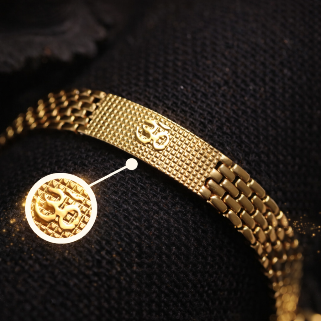 AGNIVEDA GOLD PLATED OM GRID BRACELET