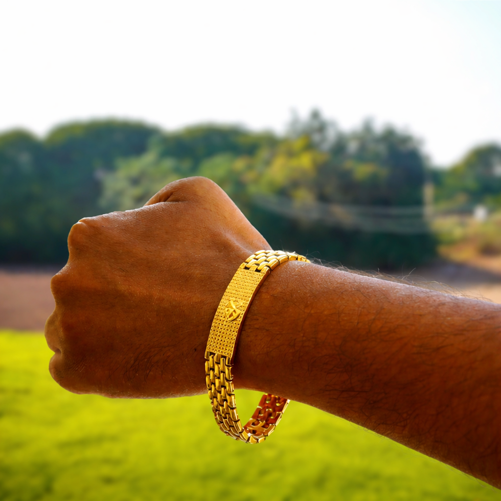 AGNIVEDA GOLD PLATED OM GRID BRACELET