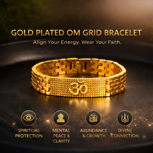 AGNIVEDA GOLD PLATED OM GRID BRACELET