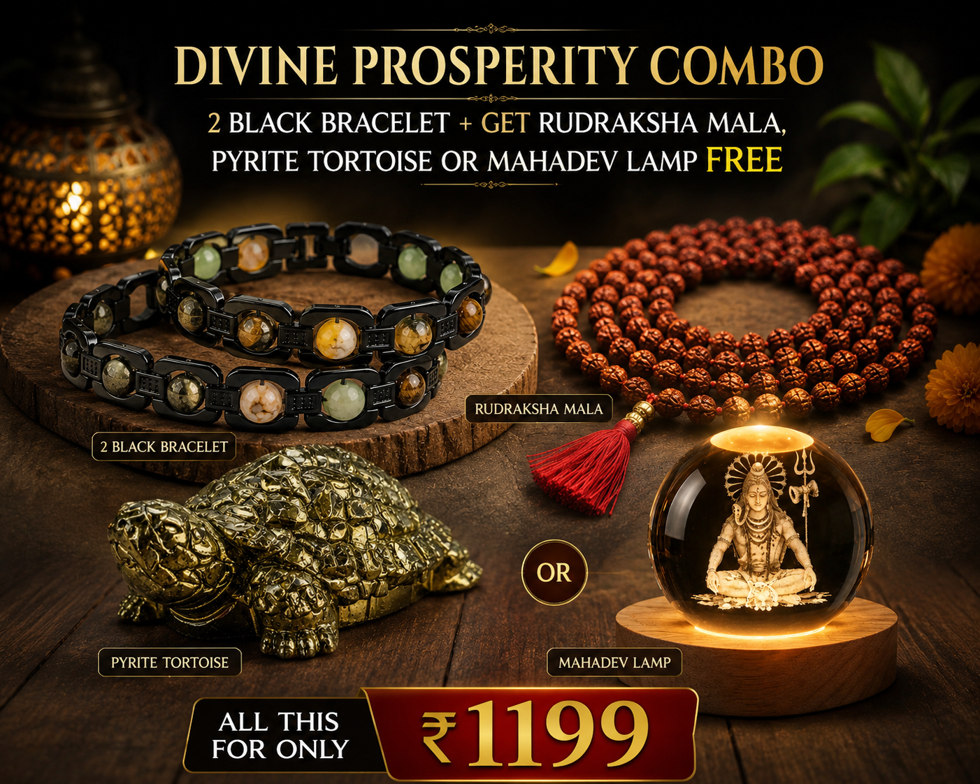 AGNIVEDA™ Rinmukteshwar Dhan Yog Bracelet-Pack Of 2 (Free Pyrite Tortoise /Mahadev Crystal Lamp)