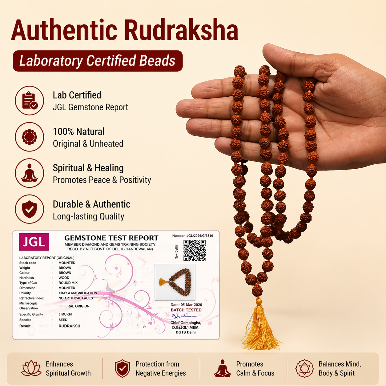 Agniveda Panchmukhi Rudraksha Mala — 108+1 Beads