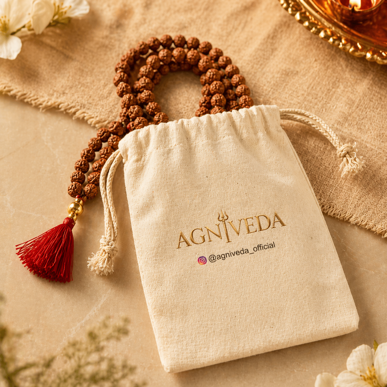 Agniveda Panchmukhi Rudraksha Mala — 108+1 Beads
