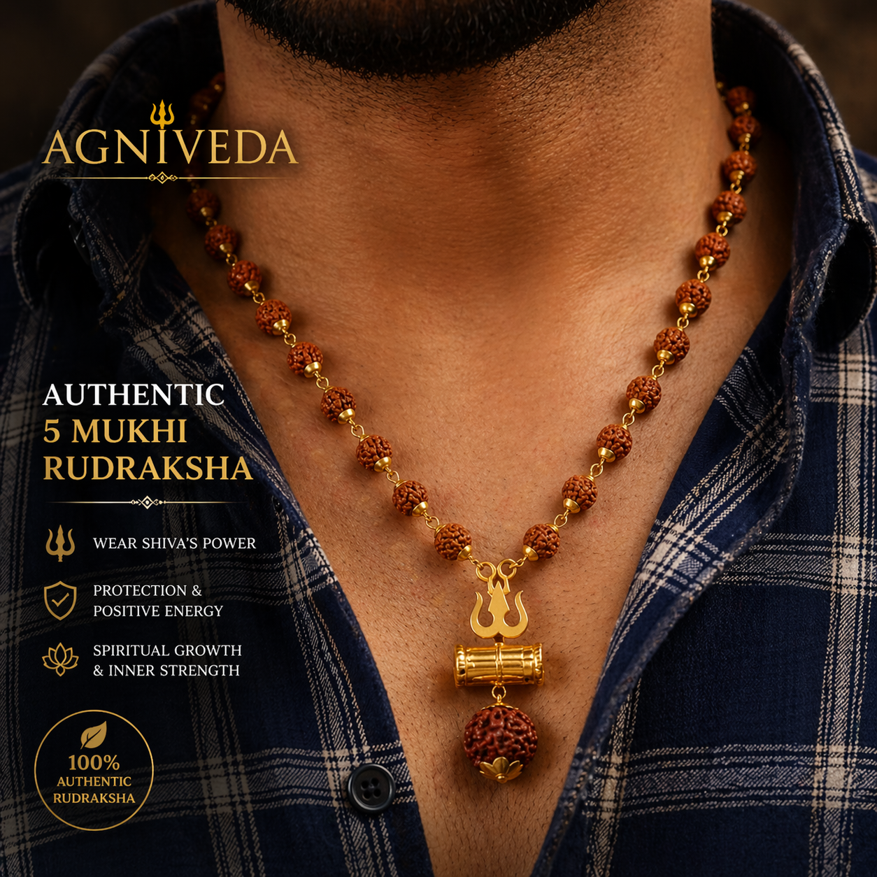 Agniveda™ Rudraksha Trishool Necklace