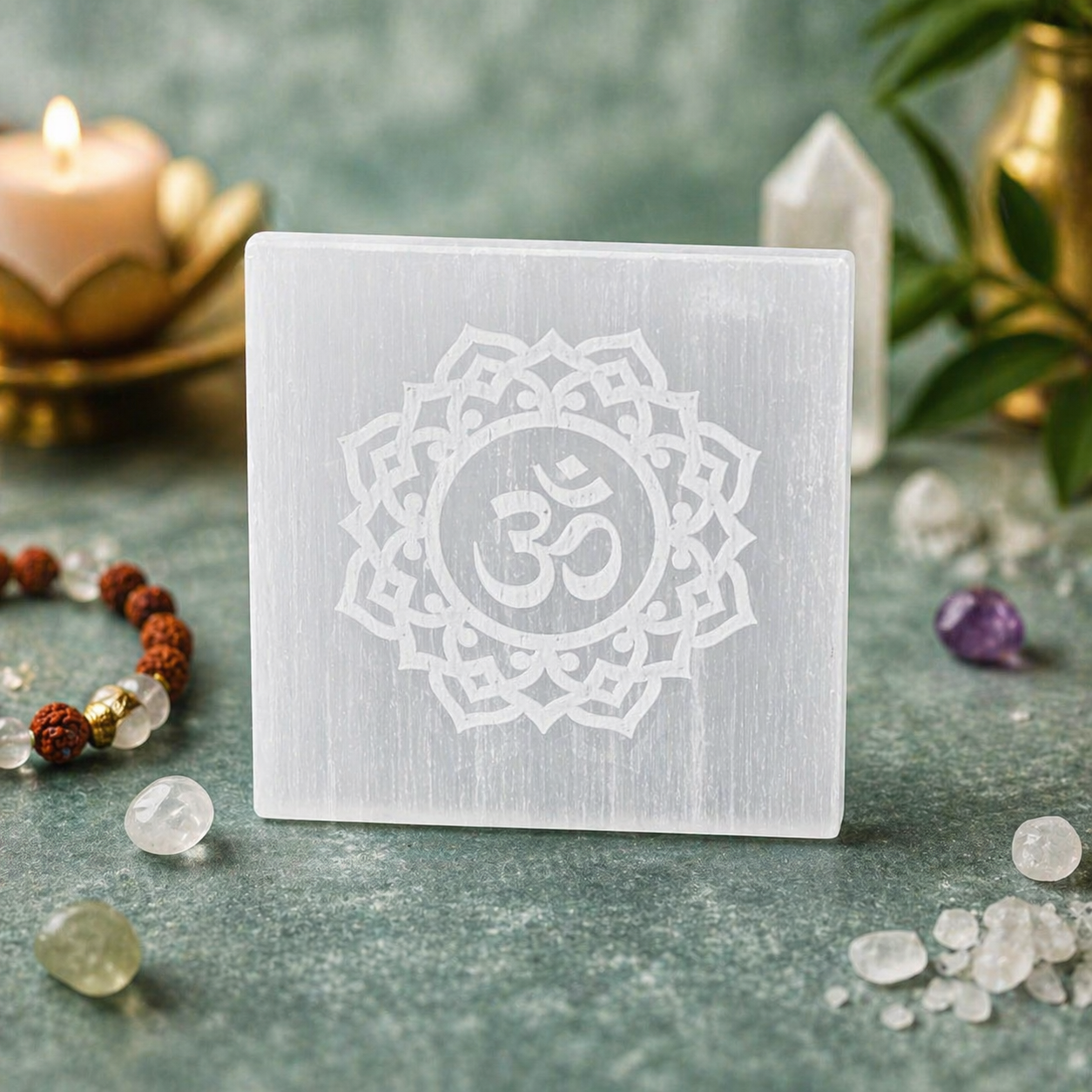 Agniveda Sacred Om Selenite Charging Plate
