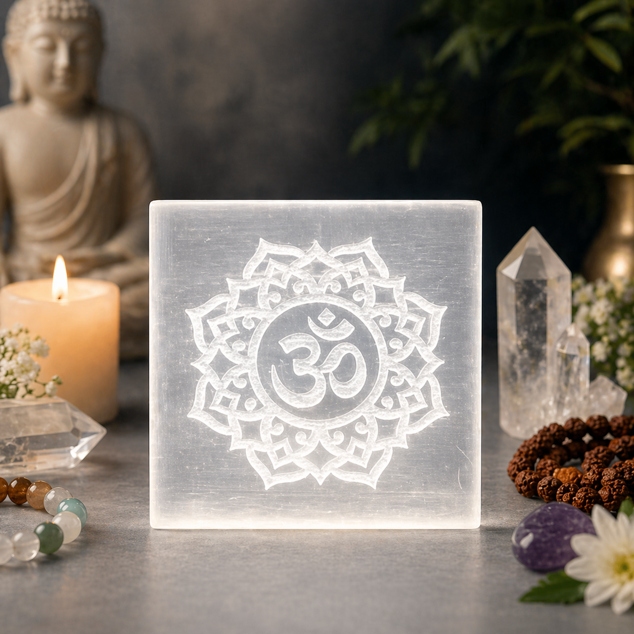 Agniveda Sacred Om Selenite Charging Plate